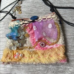 Handmade Bohemian Fabric Art Patchwork Necklace Pouch Bag
